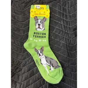 Foozys Boston Terrier Crew Socks Womens 9-11 Green NWT Canine Collection Novelty